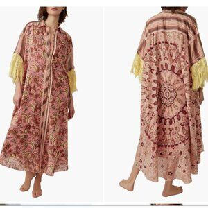 Coastal Boho Free People Watching Waves Tunic Lightweight Beach Cover-Up Kaftan